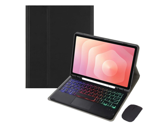 Detachable Rechargeable Bluetooth Rainbow Backlit Trackpad Keyboard Case with Pencil Slot & Adjustable Stand for Samsung Galaxy Tab S11 11 Inch ...