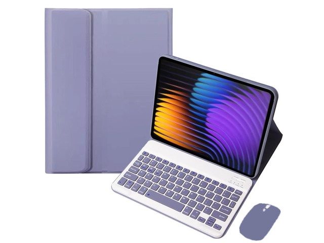 Keyboard & Mouse Case for Xiaomi Pad 7 / Pad 7 Pro 11.2', Detachable Rechargeable English Keyboard with Stand Cover, Lavender Gray