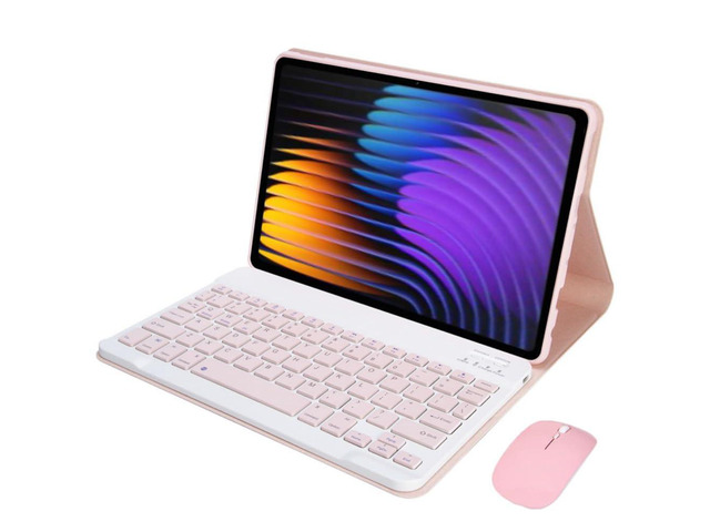 Keyboard & Mouse Case for Xiaomi Pad 7 / Pad 7 Pro 11.2', Detachable Rechargeable English Keyboard with Stand Cover, Pink