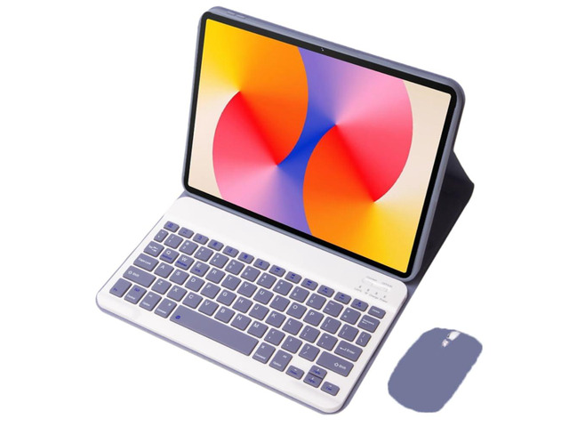 Detachable Bluetooth Keyboard & Mouse Case for 12.1 Inch Tablet 2024, English Layout Wireless Keyboard Stand Cover, Lavender Gray