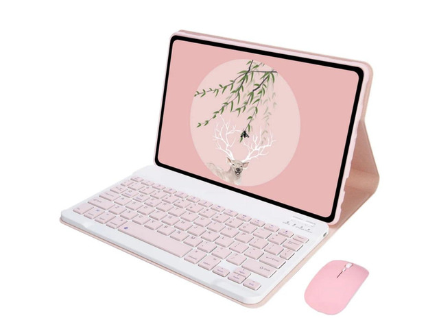 Detachable Bluetooth Keyboard & Mouse Case for 12.1 Inch Tablet 2024, English Layout Wireless Keyboard Stand Cover, Pink