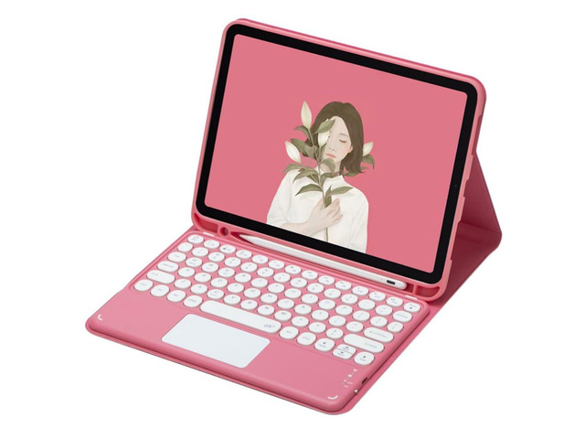 Trackpad Keyboard Case with Pen Holder for iPad 9.7' 5th/6th Gen 2017/2018, iPad Pro 9.7, iPad Air 2/Air (Rose red )