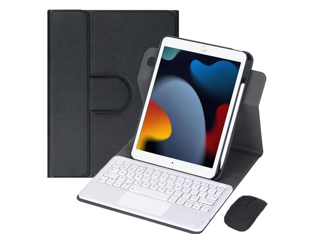 Detachable Rechargeable English Keyboard Folio with Trackpad & Pencil Slot, 360° Rotatable Cover Supports Horizontal & Vertical Viewing Compatible...