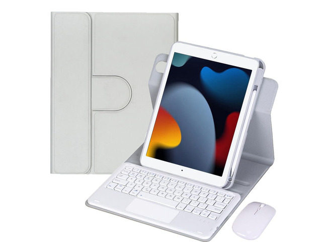 Detachable Rechargeable English Keyboard Folio with Trackpad & Pencil Slot, 360° Rotatable Cover Supports Horizontal & Vertical Viewing Compatible...