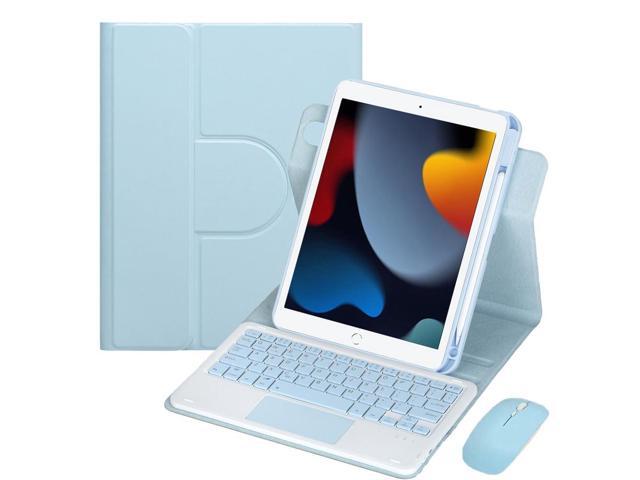 10.2 Inch iPad 7/8/9 Gen 360 Rotating Keyboard Case with Trackpad, Detachable English Rechargeable Keypad Cover with Stylus Holder (Sky Blue)