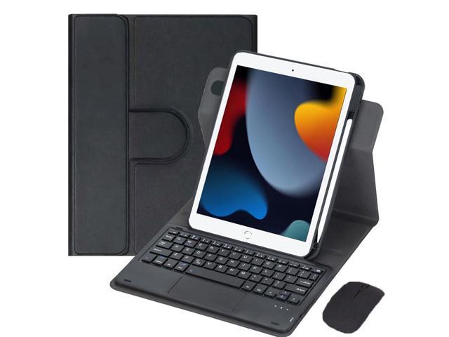 10.2 Inch iPad 7/8/9 Gen 360 Rotating Keyboard Case with Trackpad, Detachable English Rechargeable Keypad Cover with Stylus Holder (Black)