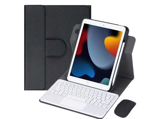 10.2 Inch iPad 7/8/9 Gen 360 Rotating Keyboard Case with Trackpad, Detachable English Rechargeable Keypad Cover with Stylus Holder (Black White)