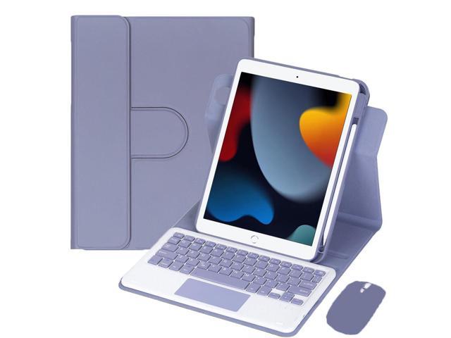 10.2 Inch iPad 7/8/9 Gen 360 Rotating Keyboard Case with Trackpad, Detachable English Rechargeable Keypad Cover with Stylus Holder(Lavender Gray)