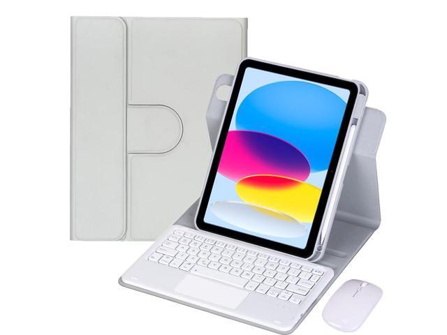 10.9 Inch iPad 10 Gen 2022 360 Rotating Keyboard Case with Trackpad, Detachable English Rechargeable Keypad Protective Cover with Stylus Holder (Gray)