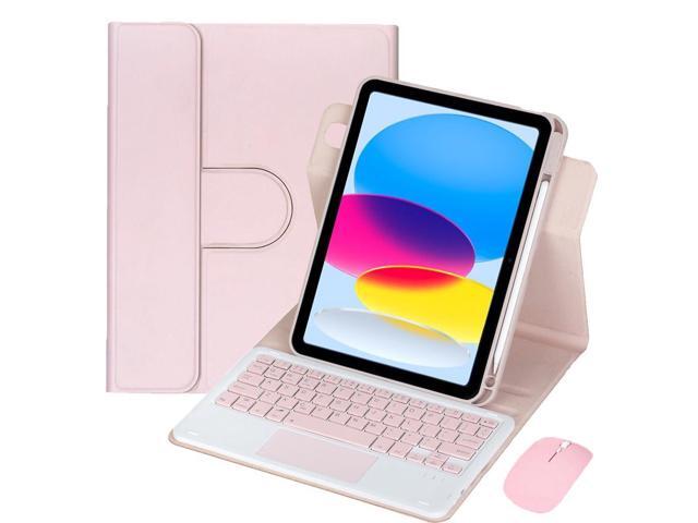 10.9 Inch iPad 10 Gen 2022 360 Rotating Keyboard Case with Trackpad, Detachable English Rechargeable Keypad Protective Cover with Stylus Holder (Pink)