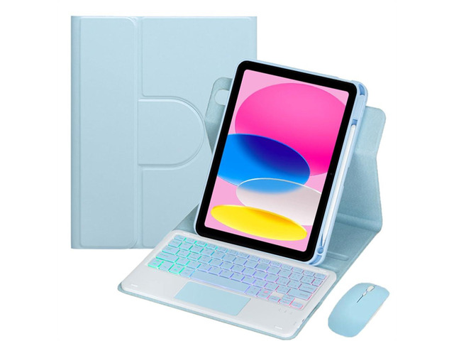 Rainbow Backlit Trackpad Keyboard Protective Cover, 360 Rotating Detachable Rechargeable Case with Stylus Holder for iPad A16 2025 / iPad 11 Gen...