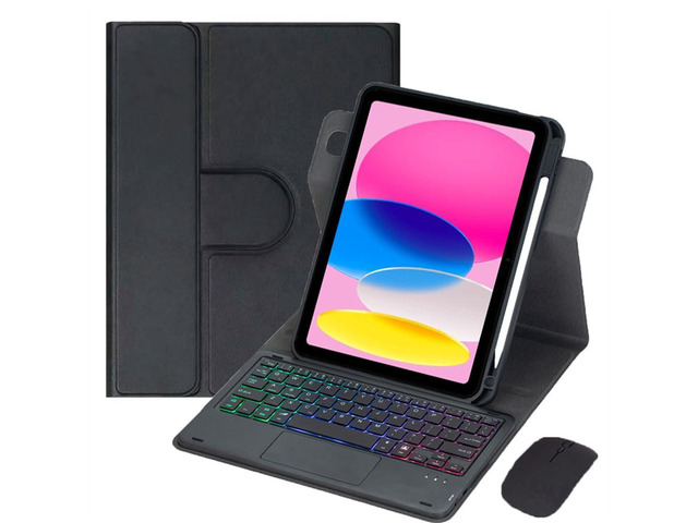 Rainbow Backlit Trackpad Keyboard Protective Cover, 360 Rotating Detachable Rechargeable Case with Stylus Holder for iPad A16 2025 / iPad 11 Gen...