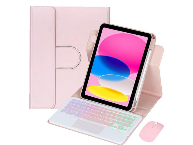 Rainbow Backlit Trackpad Keyboard Protective Cover, 360 Rotating Detachable Rechargeable Case with Stylus Holder for iPad A16 2025 / iPad 11 Gen...