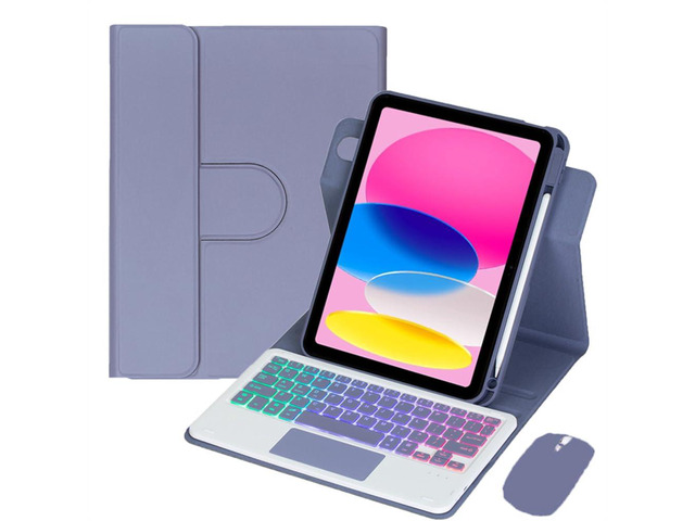 Rainbow Backlit Trackpad Keyboard Protective Cover, 360 Rotating Detachable Rechargeable Case with Stylus Holder for iPad A16 2025 / iPad 11 Gen...