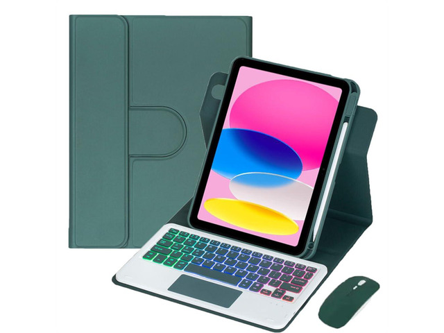 Rainbow Backlit Trackpad Keyboard Protective Cover, 360 Rotating Detachable Rechargeable Case with Stylus Holder for iPad A16 2025 / iPad 11 GenGreem)