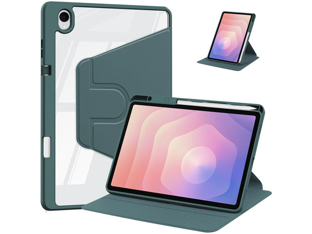 Acrylic 360° Rotating Clear Tablet Case with Pencil Holder Compatible with Samsung Galaxy Tab S11 SM-X730/SM-X736B 11 inch (Green)