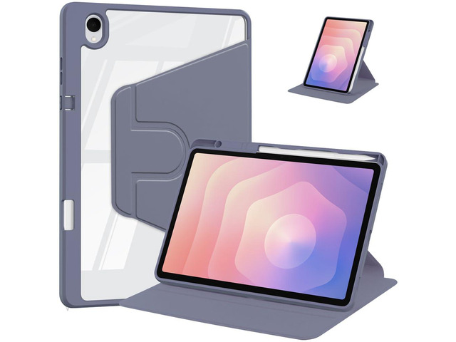 Acrylic 360° Rotating Clear Tablet Case with Pencil Holder Compatible with Samsung Galaxy Tab S11 SM-X730/SM-X736B 11 inch (Lavender Gray)