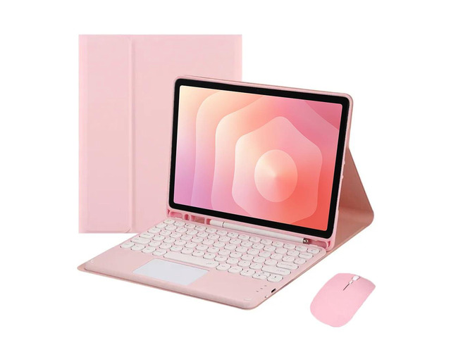 Round Key Bluetooth Keyboard Case w/ Trackpad for Samsung Tab S11 11' (SM-X730/SM-X736B), Detachable Rechargeable US Keyboard, Pen Slot & Stand(Pink)