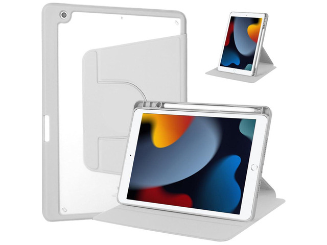 360° Rotatable Clear Acrylic iPad Case with Pencil Holder for 10.2' iPad 7th/8th/9th Gen (2019/2020/2021), Horizontal & Vertical Dual Stand(Gray)
