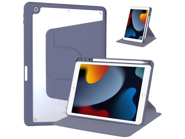 360° Rotatable Clear Acrylic iPad Case with Pencil Holder for 10.2' iPad 7th/8th/9th Gen (2019/2020/2021), Horizontal & Vertical Dual Stand...