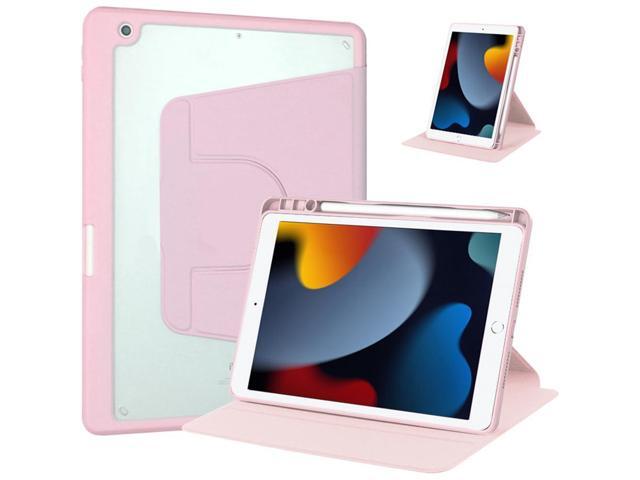 360° Rotatable Clear Acrylic iPad Case with Pencil Holder for 10.2' iPad 7th/8th/9th Gen (2019/2020/2021), Horizontal & Vertical Dual Stand (Pink)