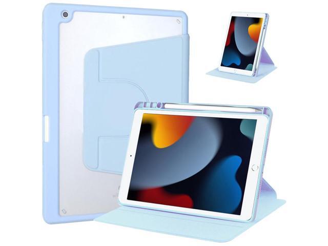 360° Rotatable Clear Acrylic iPad Case with Pencil Holder for 10.2' iPad 7th/8th/9th Gen (2019/2020/2021), Horizontal & Vertical Dual Stand(Sky Blue)