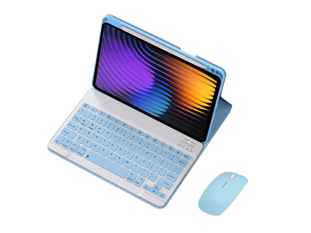 Keyboard Case for Xiaomi Pad 7 / Xiaomi Pad 7 Pro 11.2', Sky Blue PU Leather Folio Cover, Detachable Rechargeable English Keyboard, Pencil Slot &...