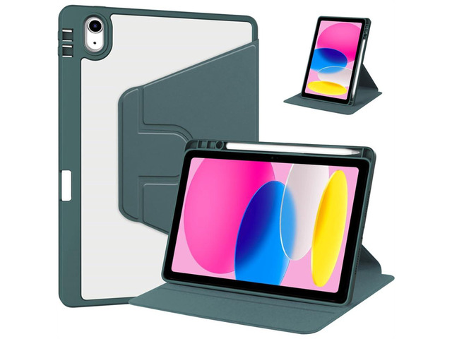 iPad 11th Gen 2025 (A16,11') 360° Rotating Case, Clear Acrylic Hard Back Cover with Pencil Holder, Portrait/Landscape StandGreen