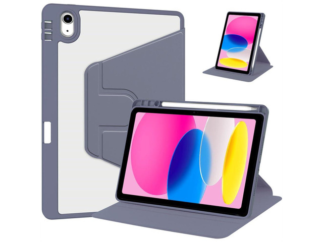 iPad 11th Gen 2025 (A16,11') 360° Rotating Case, Clear Acrylic Hard Back Cover with Pencil Holder, Portrait/Landscape Stand,Lavender Gray