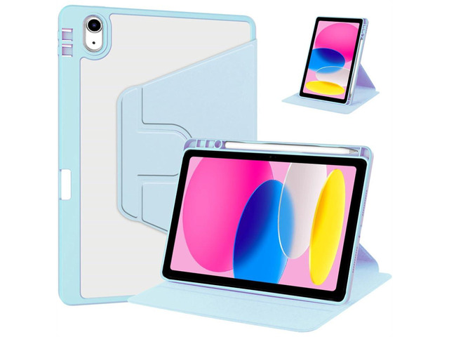 iPad 11th Gen 2025 (A16,11') 360° Rotating Case, Clear Acrylic Hard Back Cover with Pencil Holder, Portrait/Landscape Stand,Sky bLue
