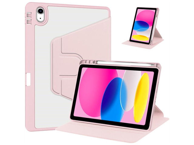 iPad 11th Gen 2025 (A16,11') 360° Rotating Case, Clear Acrylic Hard Back Cover with Pencil Holder, Portrait/Landscape Stand,Pink