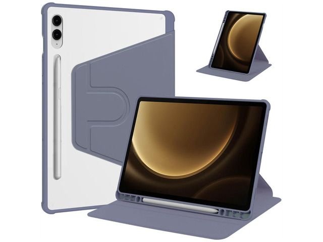 360 Rotating Clear Case for Samsung Tab S10 Plus / S9 FE Plus / S9 Plus 12.4', Hard Acrylic Back, Pencil Holder, Horizontal Vertical Stand,Lavender...