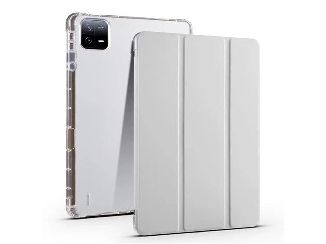 TPU Soft Tablet Case for Xiaomi Pad 7 / Xiaomi Pad 7 Pro 11.2 inch, PU Leather TriFold Magnetic Stand Cover with Pencil Holder,Gray