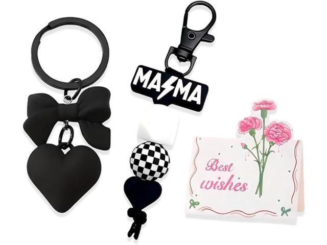 Mama Keychain 2Pcs Checkered Heart Bow Keychains Car Purse Backpack Accessories Easter Birthday Mother Day Gift
