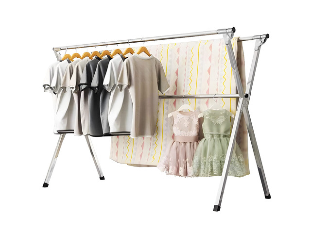 95 Inches Clothes Drying Rack, Heavy Duty Stainless Steel Laundry Drying Rack Folding Indoor Outdoor, Portable Drying Rack Clothing, Blanket Rack...
