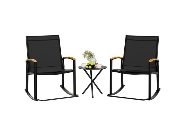 3 Piece Outdoor Rocking Bistro Set, Textilene Fabric Small Patio Furniture Set, Front Porch Rocker Chairs Conversation Set with Table for Lawn,...