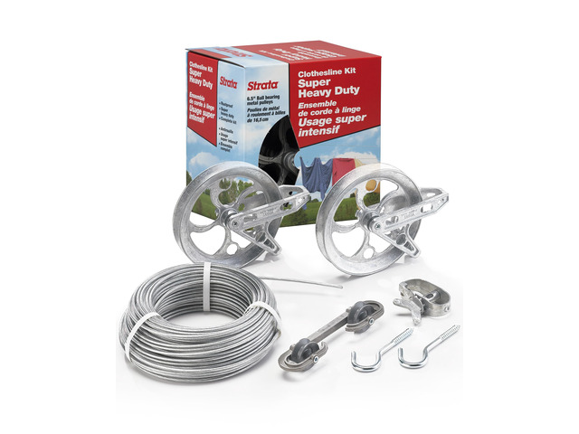 Heavy-Duty Clothesline Kit, 150ft Steel Cable, Premium Metallic Rustproof PVC-Coated Steel Line, 2 Ball-Bearing Pulleys, Spacer, Winch & Hooks