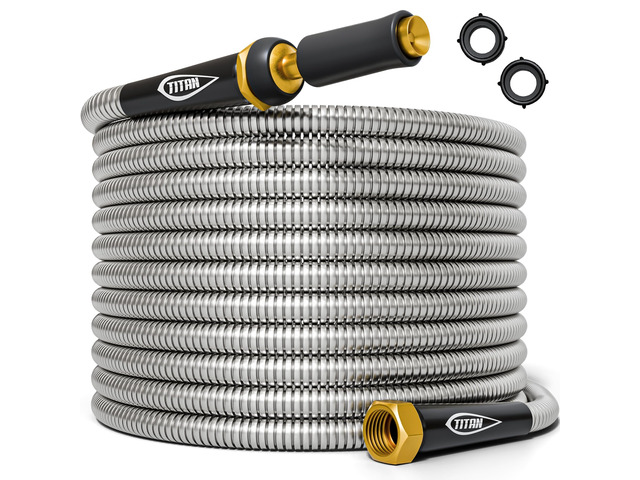 Garden Hose 75FT - 304 Stainless Steel Metal Water Hose, Flexible, Kink-Free, Lightweight, Durable, Crush Resistant Fittings, Easy to Coil, 500 PSI