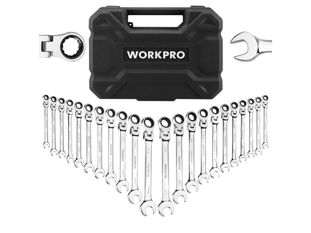 22-Piece Ratcheting Wrench Set, Flex-Head & Polished Metric & SAE (6-18 mm & 1/4-3/4''), 72 Teeth Cr-V Steel, Combination Wrench Set with Organizer...
