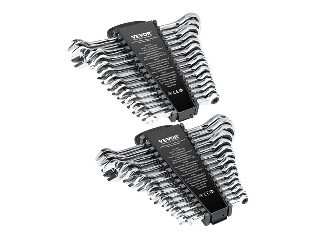 Ratcheting Wrench Set, 30-Piece Combination Wrench Set, 72 Teeth SAE 1/4' to 1', Metric 8 mm to 24 mm, Cr-V Steel, with Organizer Rack, for General...