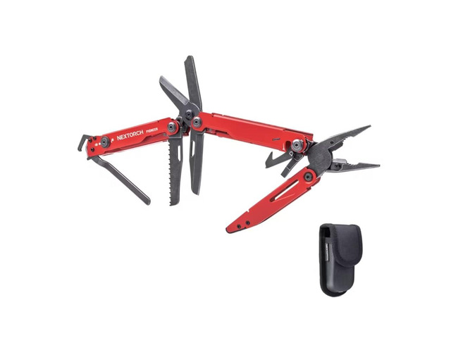 PIONEER MT20 14-IN-1 Multi-tools Full-Size,Versatile Multi-tool Set with Scissors Needle Nose Pliers Pocket Clip Multi-tool (RED with Glass Breaker)