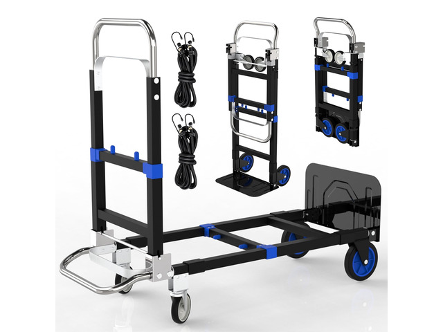 Convertible Hand Truck Dolly Cart Heavy Duty/with 4 Wheels, 500 Lbs Load, 2 Straps for Moving Furniture/Appliance/Carton/Warehouse/Office