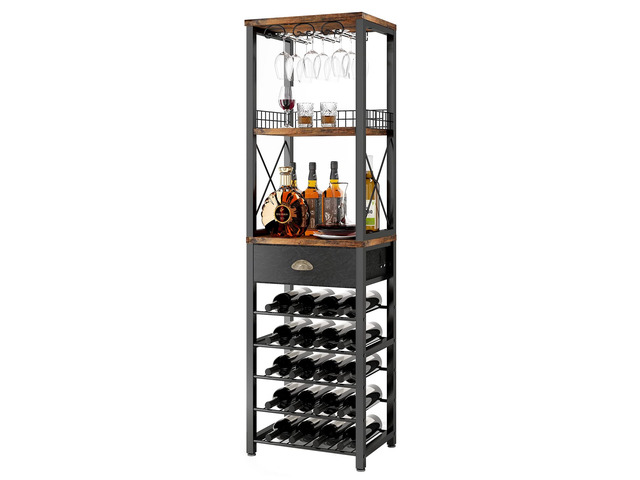 Wine Rack Freestanding Floor, Bar Cabinet for Liquor and Glasses 4-Tier bar Cabinet with Tabletop, Glass Holder, Storage Drawer and Wine Storage...