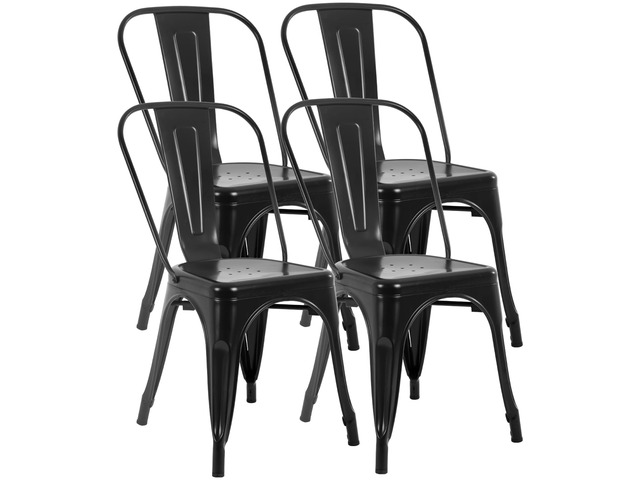 Metal Dining Chairs Set of 4, Black 330lbs Load Stackable Tolix Side Chairs with Backrest Non-Slip Feet Indoor/Outdoor Use Ideal for...