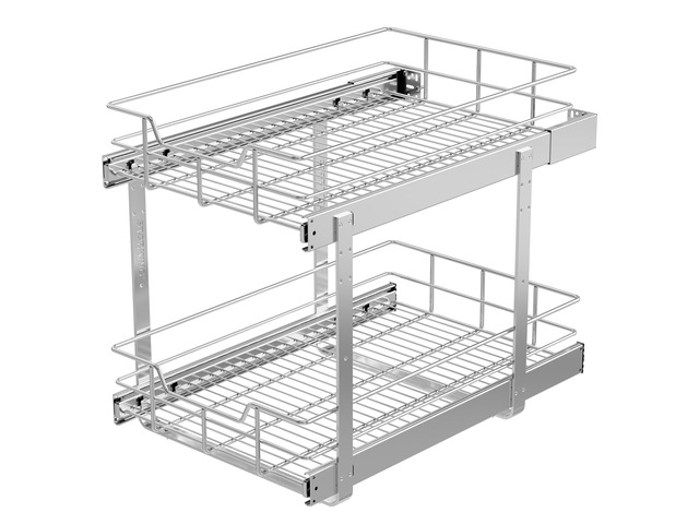 2 Tier Pull Out Cabinet Organizer 15' W X 22' D, Chromed, Full Slide Out For Kitchen Organizers and Storage, Pull Out Drawers For Cabinets...