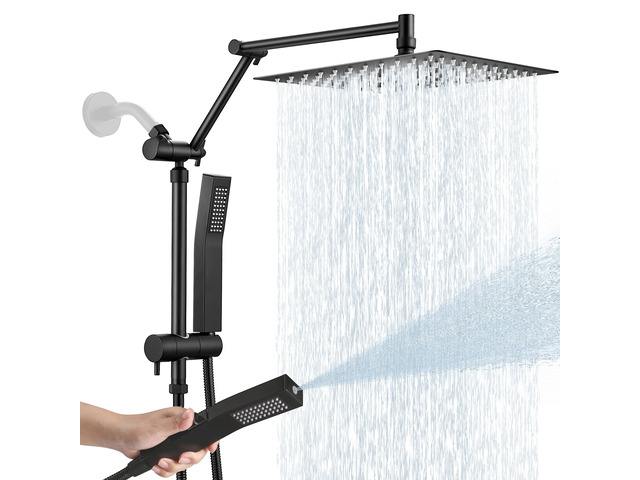 All Metal 10 Inch Rain Shower Head with Handheld Spray Combo, High Pressure Waterfall Rainfall Square Shower Heads with 16' Adjustable Extension...