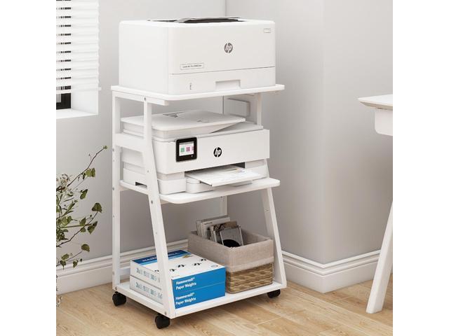 3 Tier Printer Stand, 19.7'x15.7', with Charging Station,White Rolling Printer Table Cart with Adjustable Shelf for Home Office Organization,Fits...