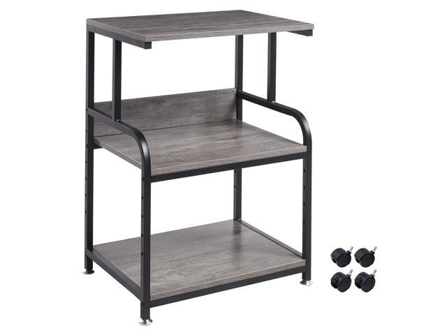 Printer Stand with Height Adjustable Storage Shelf, 3 Tier Mobile Printer Table with Wheels, Rolling Printer Cart for Home Office Organization, Gray
