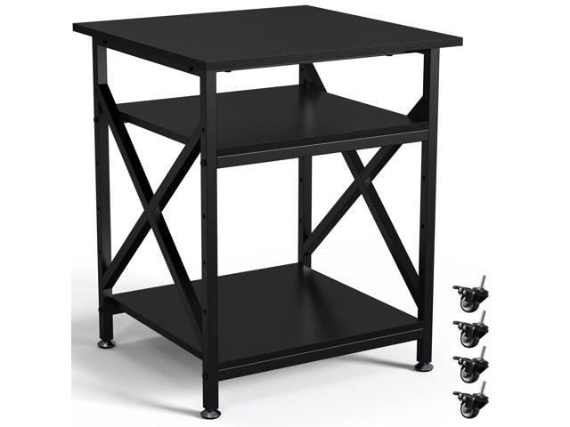 3 Tier Printer Stand, Large Table with Wheels, Rolling Cart with Height Adjustable Middle Storage Shelf, 23.6 x 23.6 x 30.3 Inches Shelf for Home...