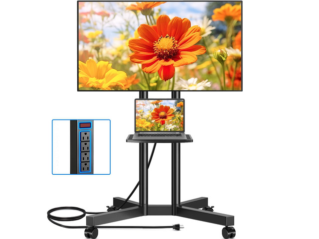 Mobile TV Cart Rolling TV Stand with Power Outlet for 32-75 Inch TVs Portable TV Stand on Wheels with Height Adjustment, Outdoor TV Mount Stand...